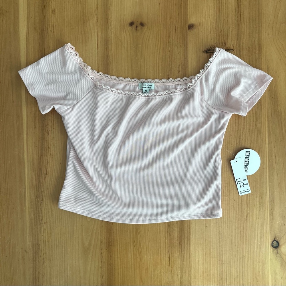 Faded Rose Essentials blush pink ribbed baby tee